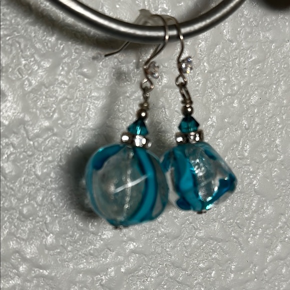 Turquoise Swirled Glass Earrings - Picture 1 of 2